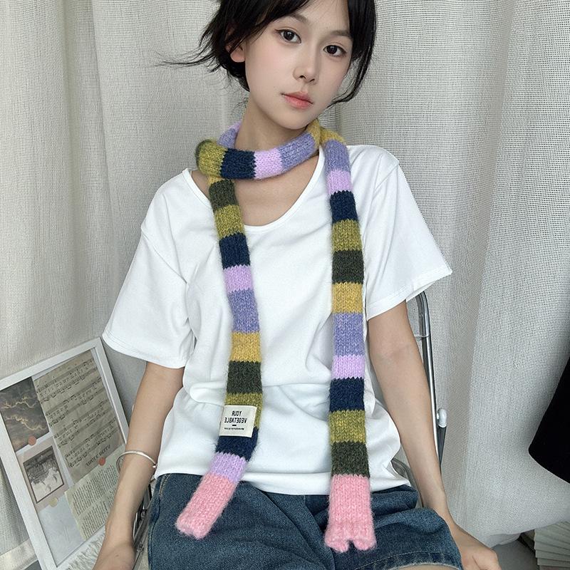 Luochi Knitwear Autumn/Winter Mohair Color Block Stripe Scarf - Unisex Y2K Sweet and Spicy Girl Style