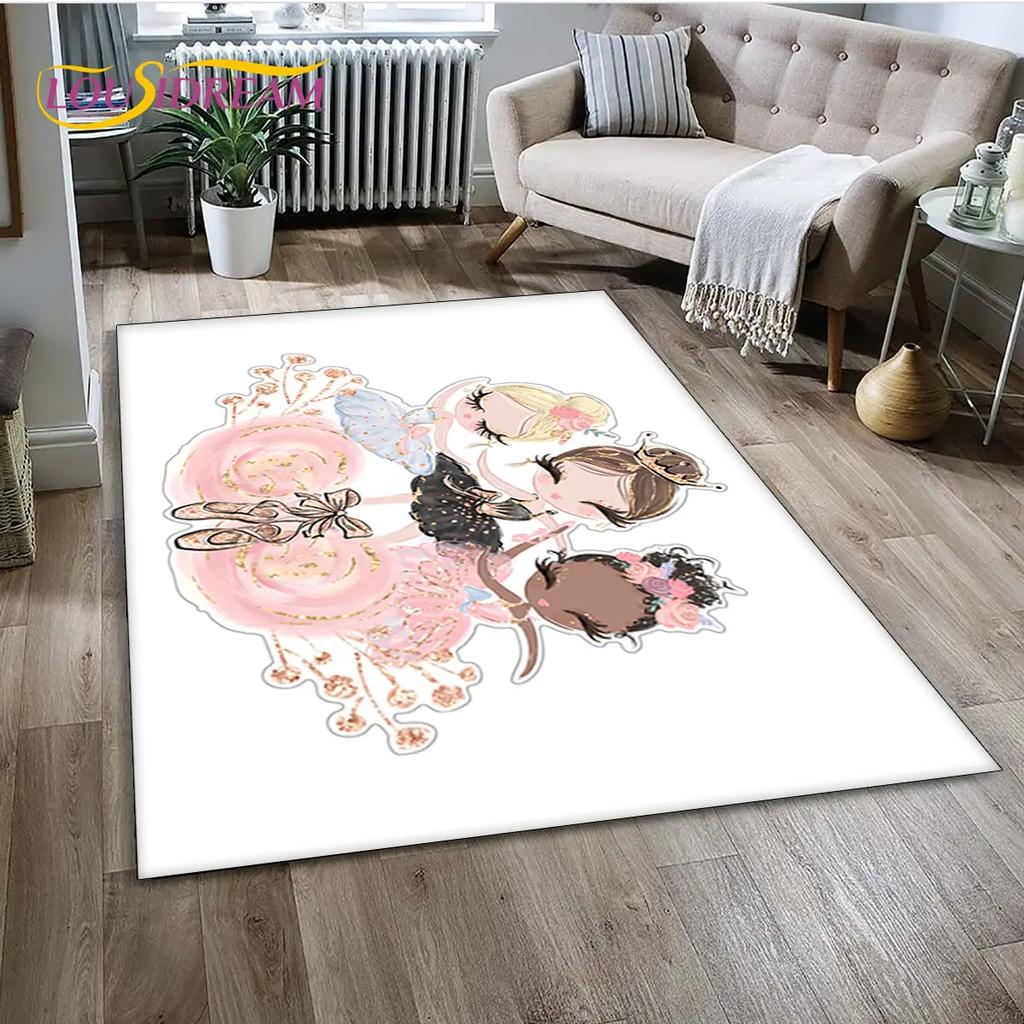 3D Cute Ballet Girl Ballerina Unicorn Cartoon Area Rug,Carpet for Home Living Room Bedroom Sofa Doormat Decor,Non-slip Floor Mat