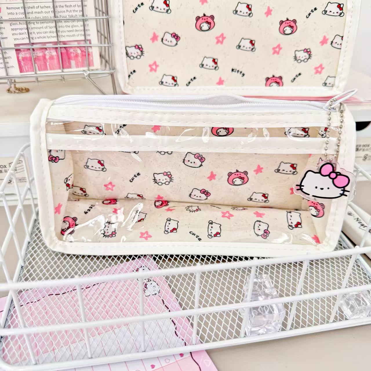 Cartoon Cat Semi-Transparent Multi-Layer Pencil Case