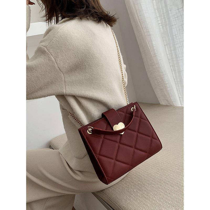 Rote Braut-Tragetasche mit großem Fassungsvermögen für Damen, neues Mode-Design, Karomuster, Schultertasche, lässig, Pendeln, Ketten, Umhängetaschen