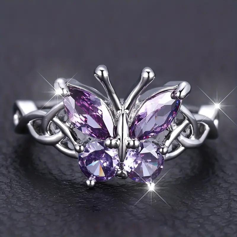CopperButterfly Finger Rings for Women Charming Purple Zirconia Jewelry Chic Aesthetic Accessories