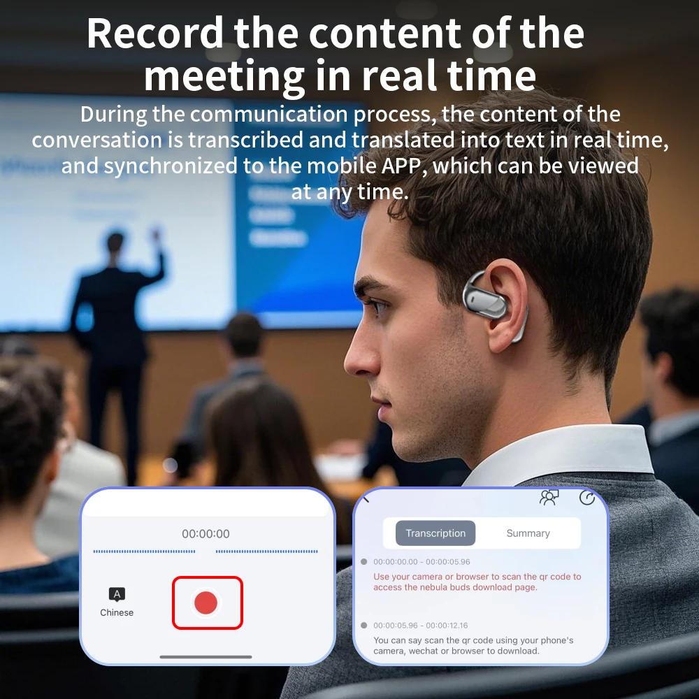 Wireless Bluetooth AI Real-time Language Translation Earphones 144 Languages Ear Hanging Headphone Translator for Travel Busine