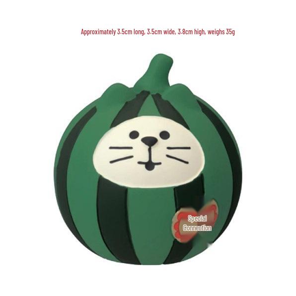 Trendy Japanese Watermelon Cat Figurine: Resin Ornament & Bonsai Decoration