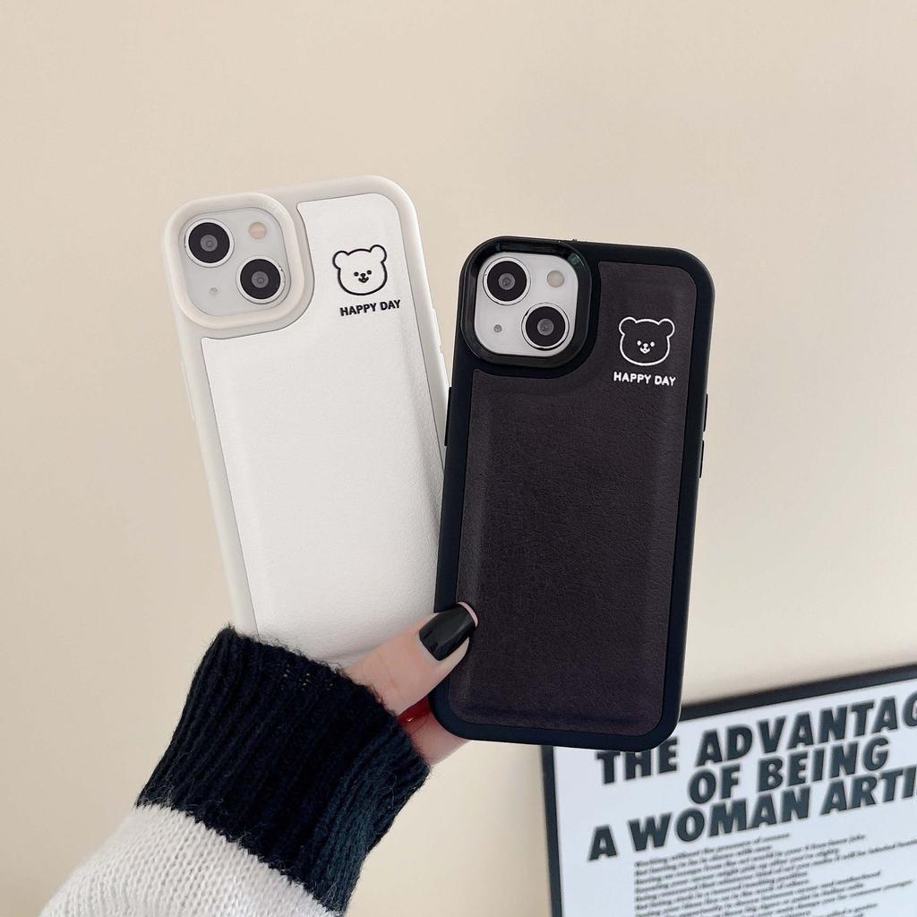 Happy Bear Skórzane Etui Dla Iphone Xr Xsmax X 13 12 11 Promax 14 Pro Max Miękkie Silikonowe Słodkie Kreskówkowe Etui na Telefon Shell