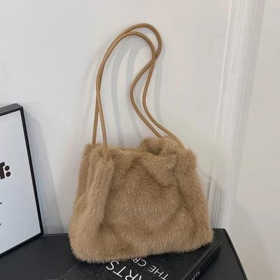 Soft Fur Shoulder Bag for Women Compartment Bags Sewing Line Velvet Bags High Quality Fashion