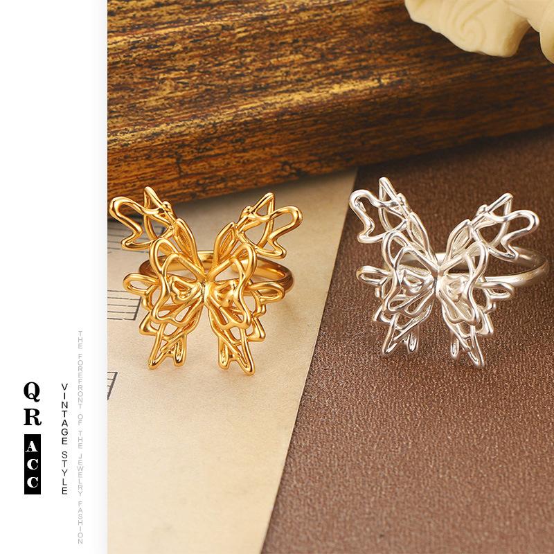 Versatile Simple Butterfly Ring Hollow Personality Niche High Fashion Open Ring Adjustable Design Sense Jewelry Women