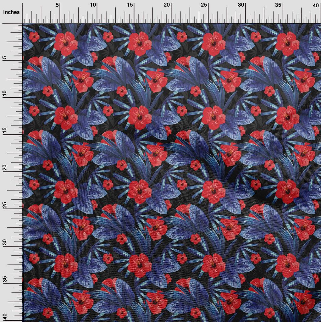 oneOone Cotton Flex Dark Blue Fabric Tropical Floral Dress Material Fabric Print Fabric By The Yard 40 Inch