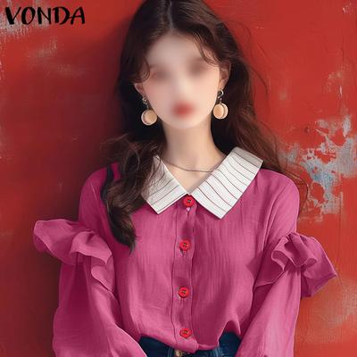 Women Autumn Shirt Collar Ruffled Long Sleeve Shirts