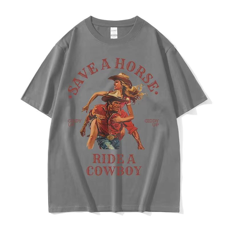 Save A Horse Ride A Cowboy Print T Shirt Men Women Harajuku Fashion Vintage O-Neck T-shirts Casual 100% Cotton Oversized T-shirt