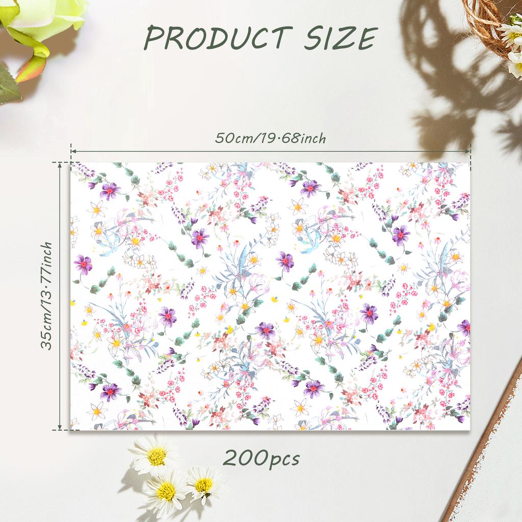 200 Sheets Floral Tissue Paper 35x50 CM Colorful Wrapping Paper Decorative DIY Craft Tissue Paper for Flower Gift Packaging