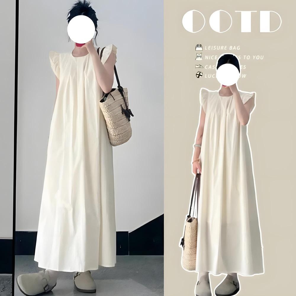 

Белое платье с маленькими рукавами-фонариками, детское летнее новое повседневное женское маленькое темпераментное длинное платье для морского отдыха XL- (recommended 110-60kg)