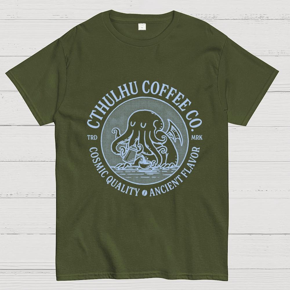 Cthulhu Coffee Co Unisex 100% Cotton Summer Casual Cool Loose T-Shirt