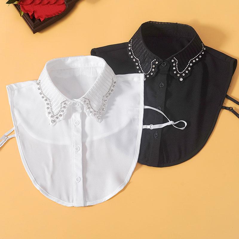 Vintage White False Collar With Beads Diamond Fake Collar Women Black Lace Detachable Collars Nep Kraagie Clothing accessories