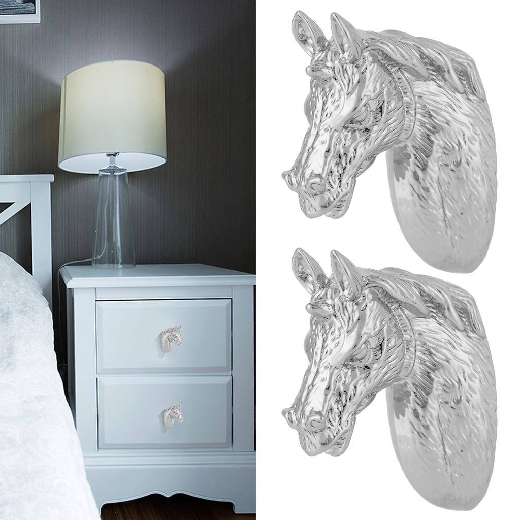 2 Zestawy Nowoczesne Stylowe Uchwyty Meblowe Koń Głowa Gałka do Drzwi Szuflady Szafy Kuchennej 3999 Srebrny