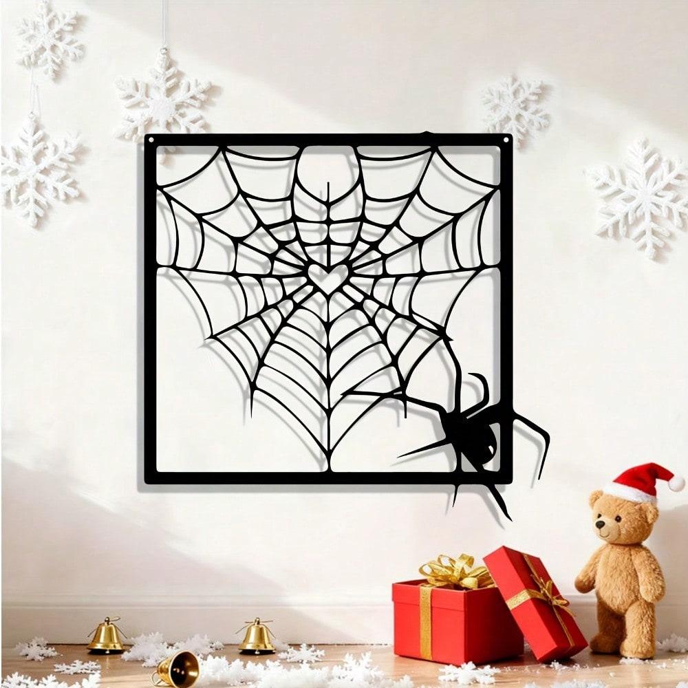 Modern Gothic Spider Web & Heart Metal Wall Art, Rust-Resistant Indoor/Outdoor Decor