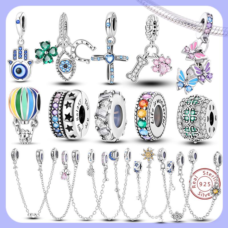 New 925 Silver Charms Bead Safety Chain Bead Fit Original Charms Bracelet Pendant Fine DIY Birthday Jewelry For Women