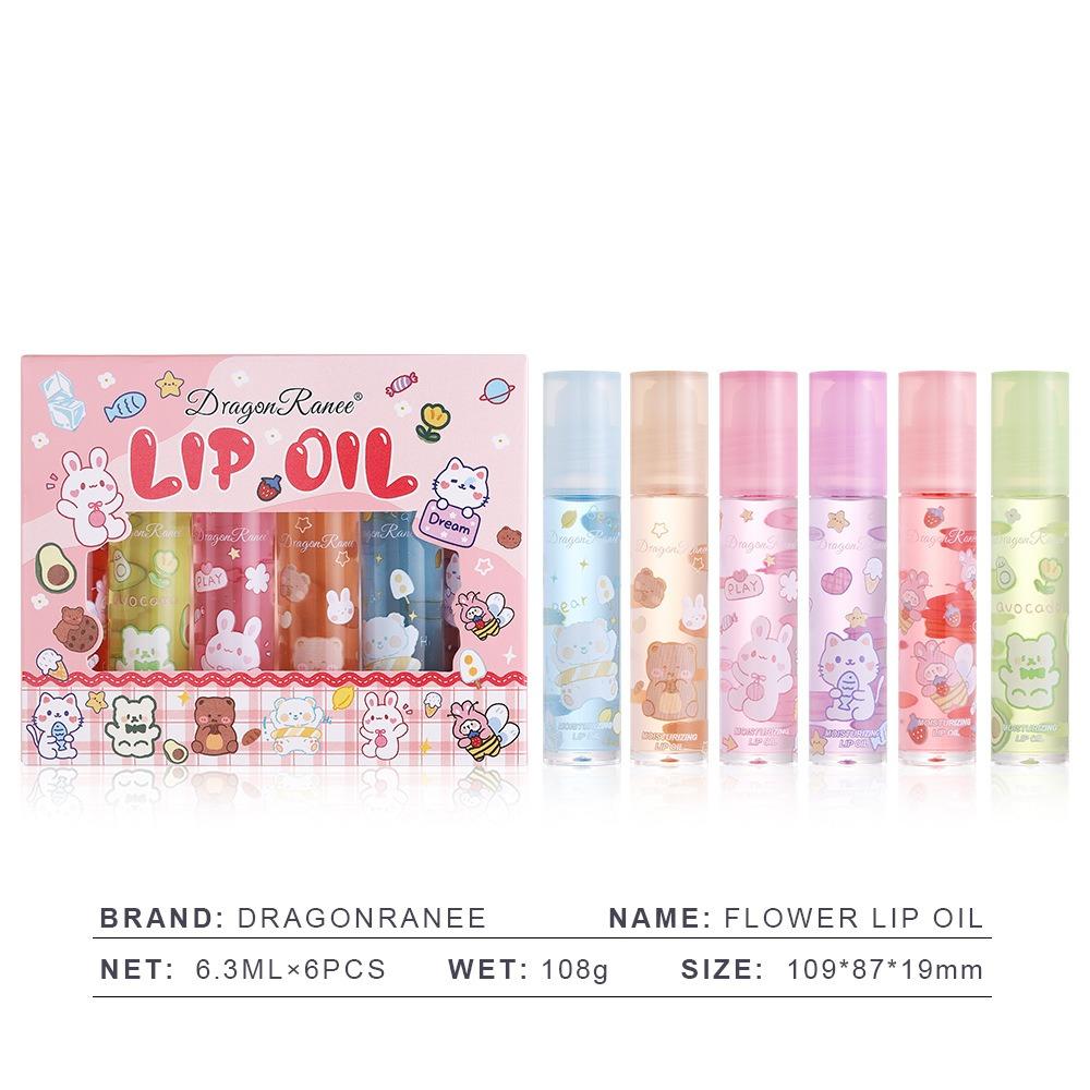 Animale mici 6 seturi de luciu de buze Oglindă din sticlă Tidal Lip Lip Ulei Hidratant Ruj Set Cutie