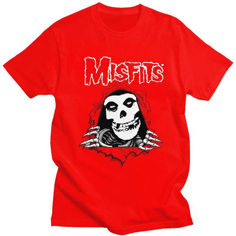 Custom Horror Punk Rock Misfits Skull T Shirts for Men Pure Cotton Tees Tshirt Short Sleeve Tshirt