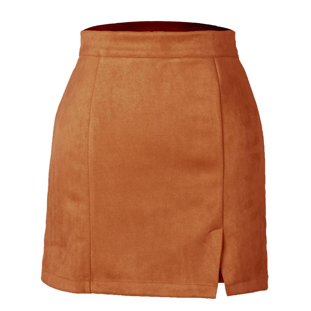 2025 Women's Suede Plush High-Waisted A-line Skirt with Zipper - Autumn/Winter Hip-Hugging Solid Color Skirt.