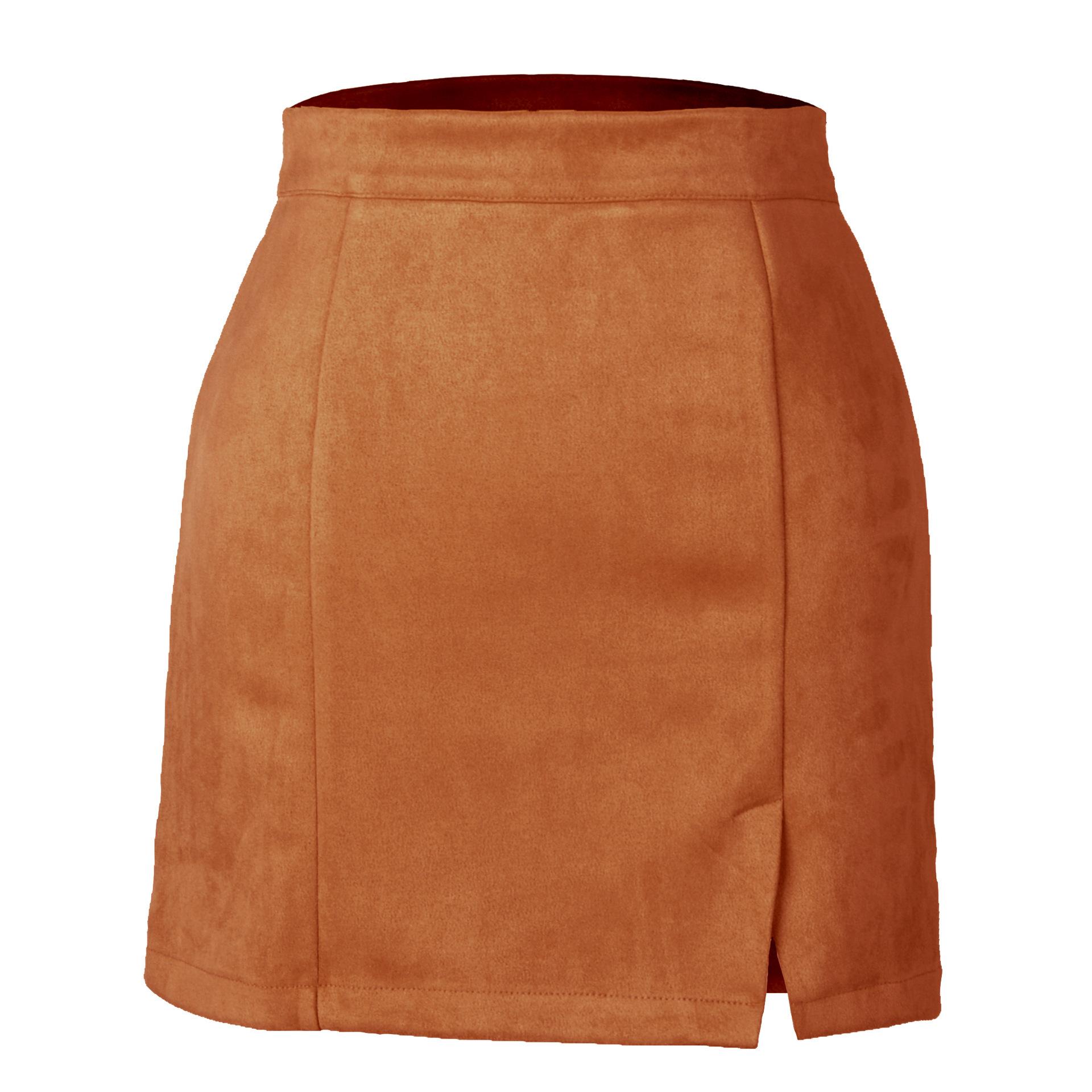 Women s Suede Plush High-Waisted Zipper A-line Short Skirt - Autumn/Winter Small