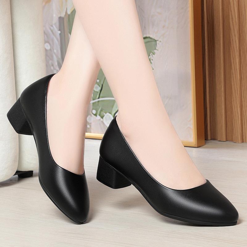 Jiuzhan thick heel soft sole work shoes women's black tooling women's shoes professional work commuter women's leather shoes large size single shoes