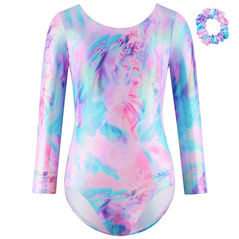 

4-14 лет Детские гимнастические купальники для девочек с длинным рукавом, треугольное боди с повязкой на голову, костюмы для выступлений 12Y