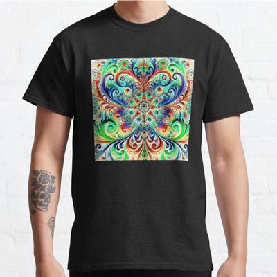 Men Fashion Casual Short Sleeves Vibrant Multicolor Fractal Mandala Classic Oversized T-shirts