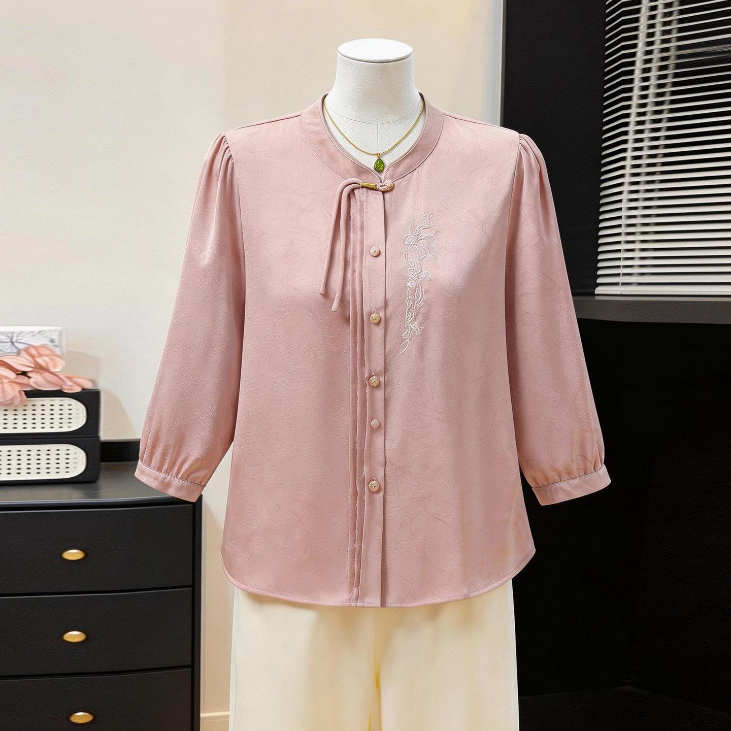 

Mom s Chic Seven-Sleeve Chiffon Blouse - 2026 New Summer Style for Middle-Aged Women XL (90-105 jin)