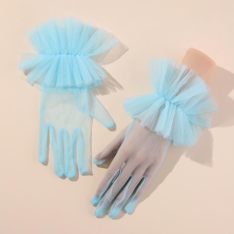 Sexy Black Ruffle Bridal Gloves Puffy Wrist Tulle Transparent Mitten Wedding Costume Accessories Short Tea Party Gloves