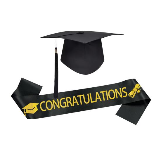 2Pcs/Set Graduation Cap Set with Elastic Strap Tassel Graduation Bachelor Suit Graduation Party Decorations Prom Ceremony Photo Props