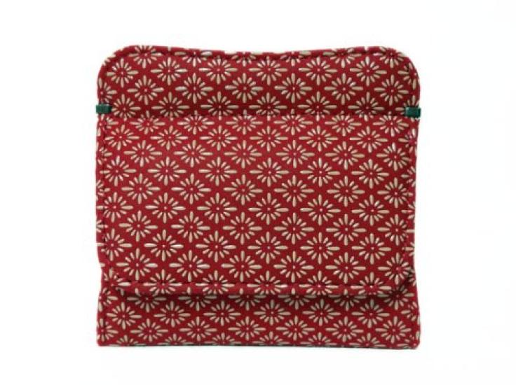 [Inden-ya] Inden Schlanke Geldbörse mit Haken und Druckknopfverschluss, 1208, Münzbörse G, Rotes Hirschleder mit Weißer Lackierung, Diamant- und Chrysanthemenmuster,