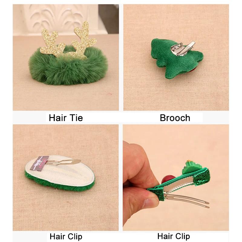 Christmas Hair Accessories Santa Claus Hair Clips Ties Brooch Kit Christmas Party Decoration New Year Kids Girls Gift Xmas Tree