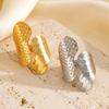 Stainless Steel Metal Wide Open Rings For Women Exaggerated Gold Color Texture Geometric Line Ring Jewelry Gifts