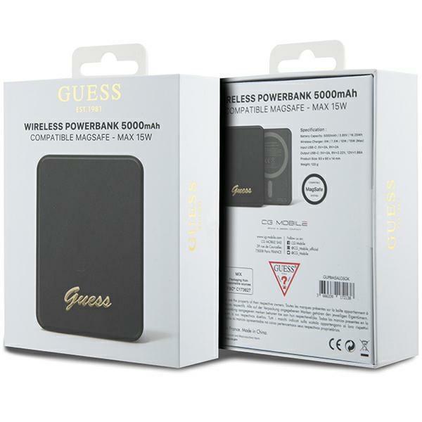 Powerbank indukcyjny 15W Guess MagSafe 5000mAh Czarny