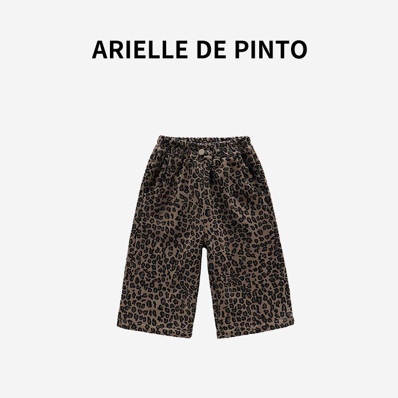 French Arielle De Pinto Girls  Fleece Pants, New Winter Style Knitted Leopard Print Straight Pants for Baby Girls Leopard Print 110 cm