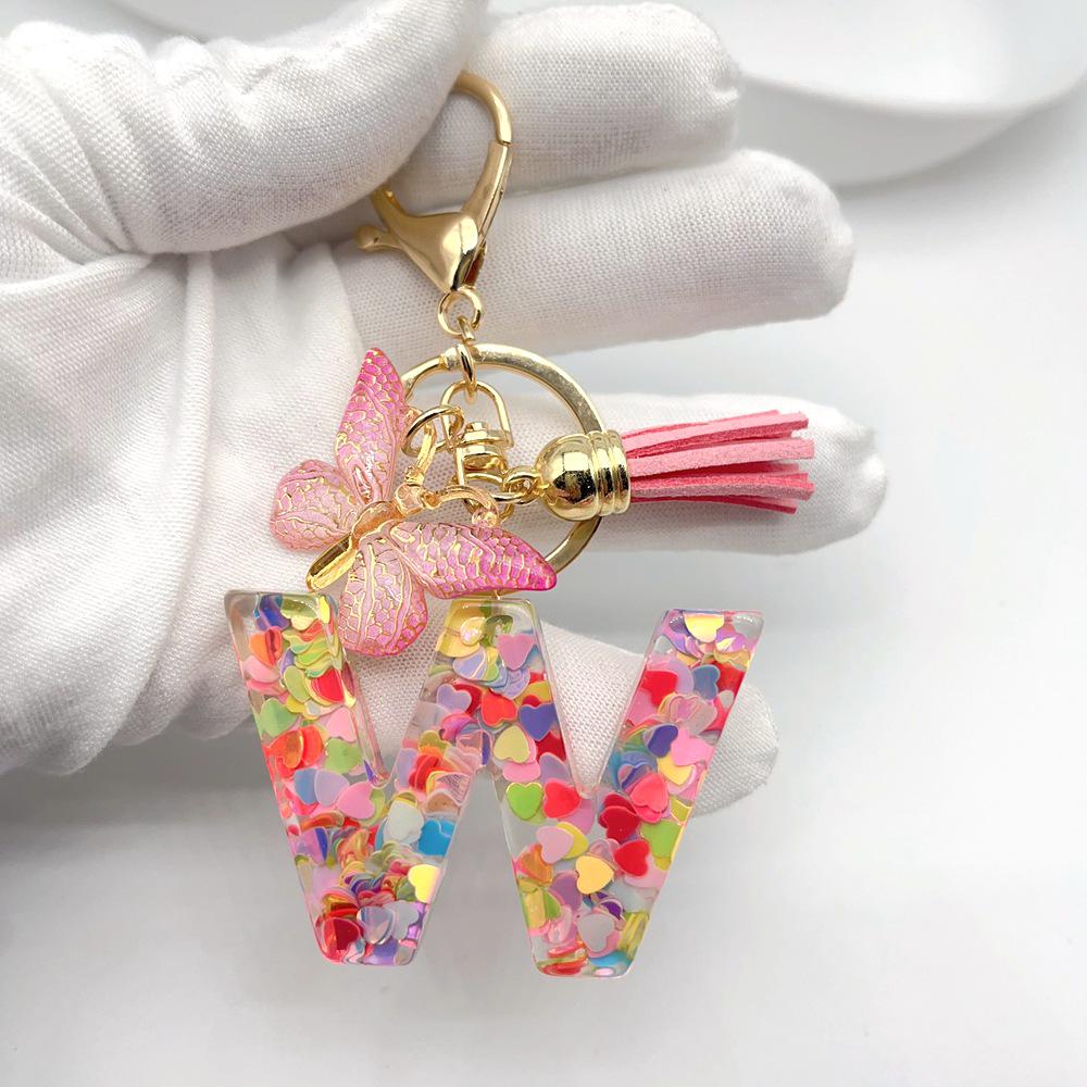 Portachiavi Moda Europea e Americana Farfalla Amore Iniziale con Dettaglio Paillettes