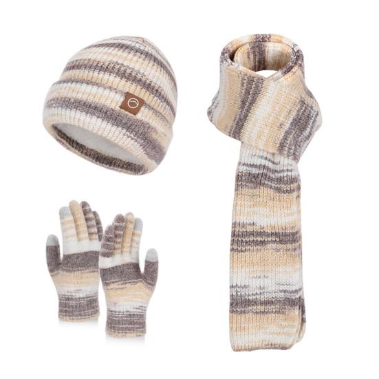 3Pcs/Set Women Winter Hat Scarf Gloves Set Thickened Velvet Lining