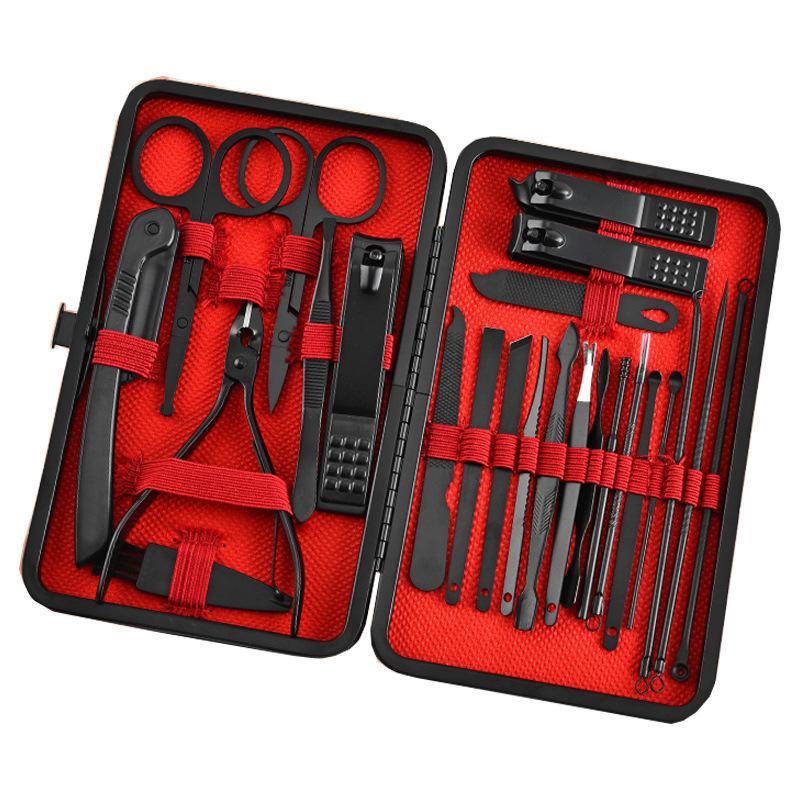 All Black 8-Piece Manicure Set: Nail Clippers, Cuticle Nipper, File