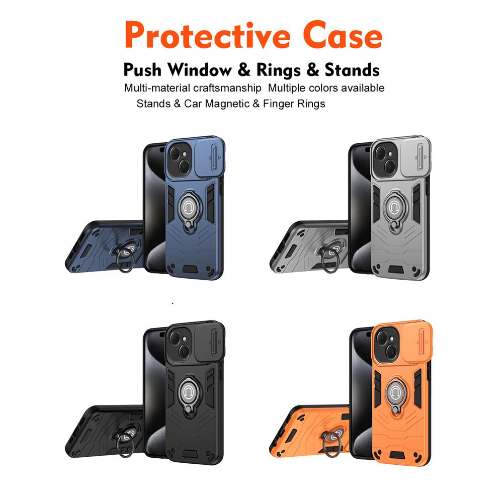 KEYSION Shockproof Armor Case for TECNO Spark 40C 4G Slide Camera Lens Protection Ring Stand Phone Back Cover for Spark 40C