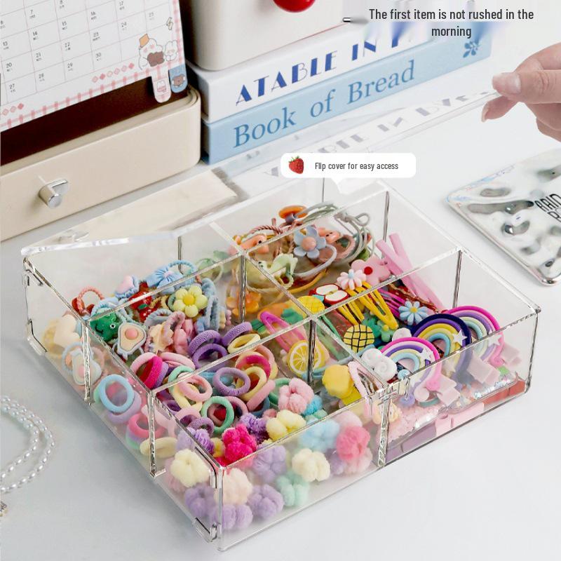 Children's Hair Accessories Organizer: Dustproof Storage for Clips, Bands, Ties & Ornaments. Transparent Flip-Top Jewelry Box with Compartments.