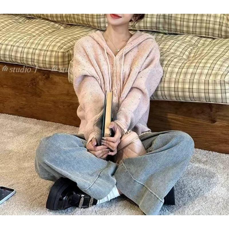Autumn Winter Hooded Sweater Jacket Short Hooded Single Breasted Knitted Cardigan for Women