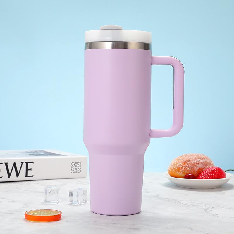 40oz Stainless Steel Car Cup Large Capacity Water Cup with Handle and Straw Double-walled Insulated Travel Mug Holiday Gifts