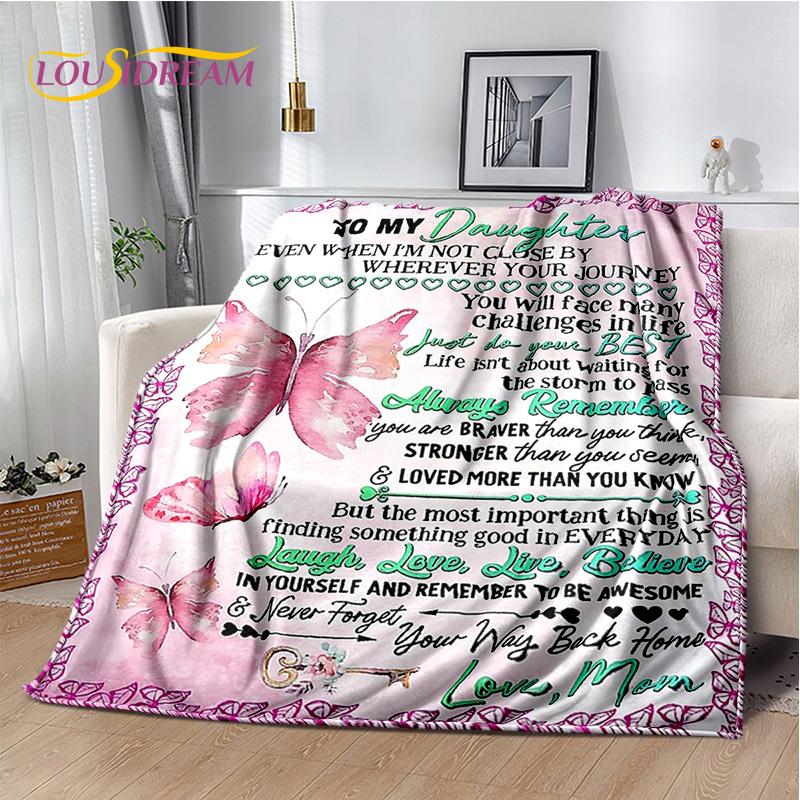 To My Daughter Son Grandedaughter Letter Christmas Present New Year Blanket,Soft Throw Blanket for Home Bedroom Bed Sofa Cover