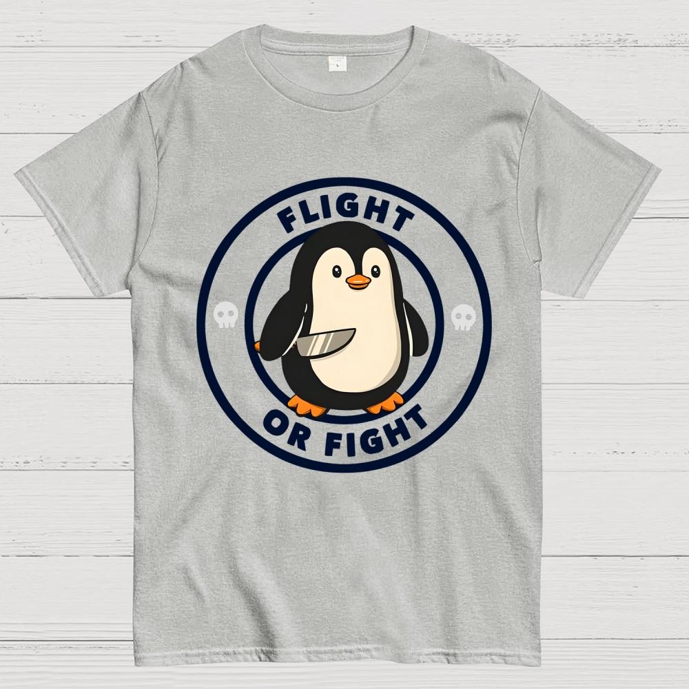 Flight or Fight Penguin Cotton Summer Casual Cool Loose T-Shirt