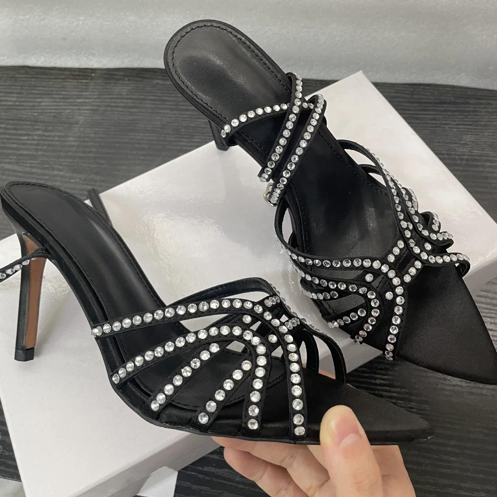 New with Rhinestones Women's High Heels Sandals - Summer Stiletto Heel Pointed Open Toe Versatile High-heeled Sexy Wedding Shoes
