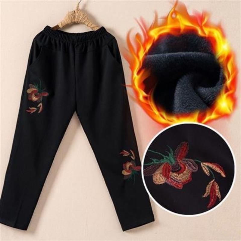 Middle-aged and Elderly Women's Trousers, Mothers' Loose Autumn Trousers, Autumn and Winter Plus Velvet Thick Cotton Trousers