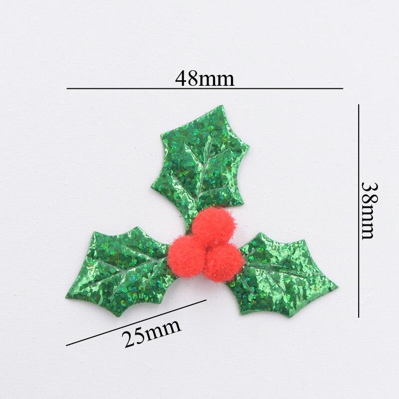 30Pcs Glitter Green Holly Leaf and 3D Red Berry Appliques Patches for Christmas Decor, Table Ornament, Stickers Accessories