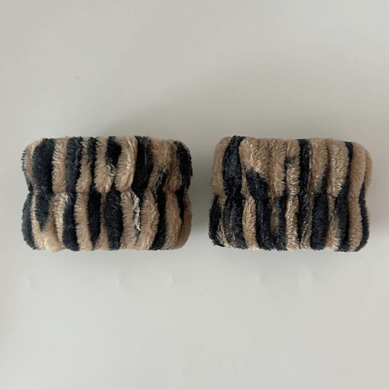 3 Stück/Set Niedliche Katze Ohr Leopardenmuster Plüsch Stirnband Für Frauen Mädchen Spa Gesicht Waschen Und Make-up Stirnband Elastisches Handgelenkband