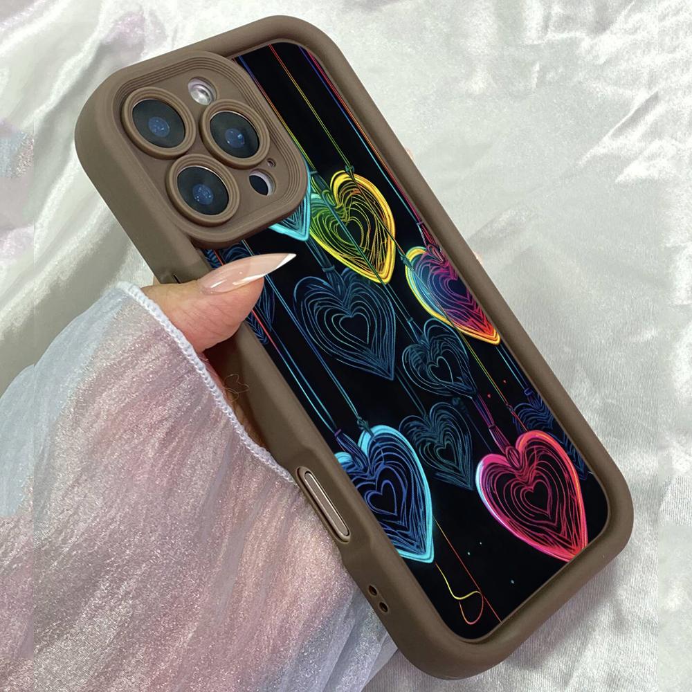 JT185 Colorful Neon Love Hearts for iPhone 17 16 15 14 Pro Max Samsung S26 S25 Ultra A17 A16 A07 A56 A25Xiaomi 15T Redmi 15c 14C Note 13 Soft TPU Case