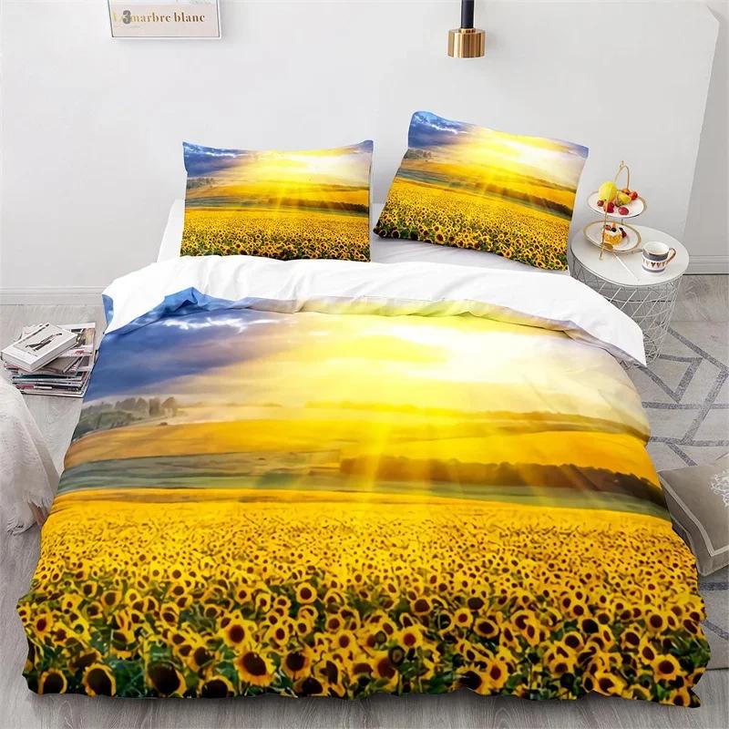 Sunflower Duvet Cover Botanical Floral Comforter Cover King Queen Twin for Kids Girls Room Microfiber Yellow Flowers Bedding Set